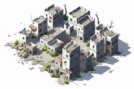 Illustration for Top view aerial shot of destroyed city isolated vector style illustration - Royalty Free Image