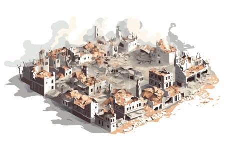 Téléchargez les illustrations : Vue aérienne de la ville détruite illustration de style vectoriel isolé - en licence libre de droit