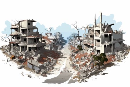 Luftaufnahme der zerstörten Stadt isoliert Vektor-Stil Illustration