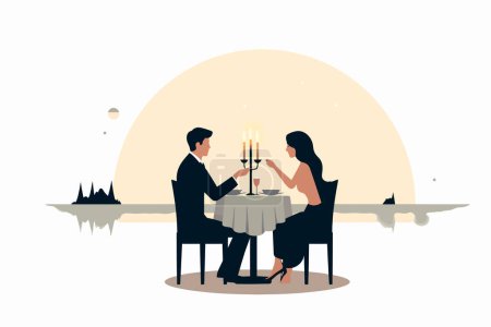 Illustration for Couple Celebrating with Candlelit Dinner isolated vector style illustration - Royalty Free Image