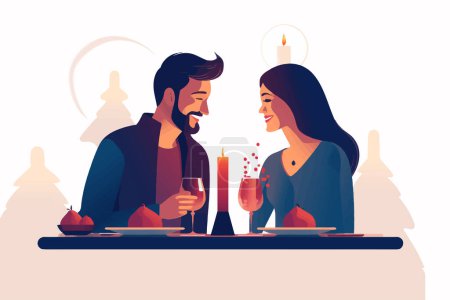Couple Celebrating with Candlelit Dinner isolated vector style illustration