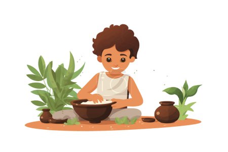 Illustration for Kid practicing Ayurveda isolated vector style illustration - Royalty Free Image