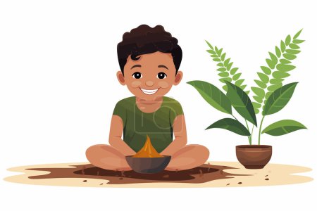 Illustration for Kid practicing Ayurveda isolated vector style illustration - Royalty Free Image