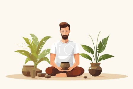 Illustration for Man practicing Ayurveda isolated vector style illustration - Royalty Free Image