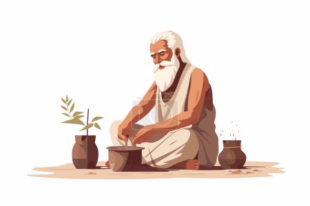 Illustration for Old man practicing Ayurveda isolated vector style illustration - Royalty Free Image