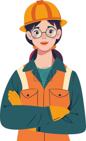 Ilustración de Ingeniero de mantenimiento mujer con uniforme y seguridad aislado estilo vectorial - Imagen libre de derechos