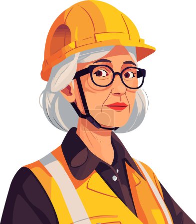 Téléchargez les illustrations : Ingénieur d'entretien vieille femme portant uniforme et son style vectoriel isolé - en licence libre de droit
