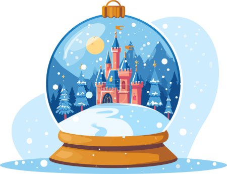Téléchargez les illustrations : Boule de neige avec château à l'intérieur de style vectoriel isolé - en licence libre de droit