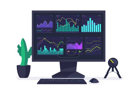 Illustration for Computer screen with charts windows isolated vector style - Royalty Free Image
