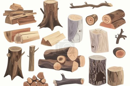 Téléchargez les illustrations : Ensemble bois de chauffage style vectoriel isolé - en licence libre de droit