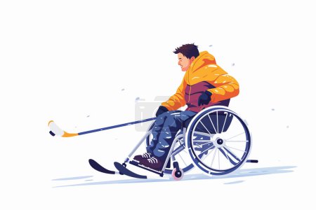 Téléchargez les illustrations : Homme en fauteuil roulant jouant au hockey sur luge style vectoriel isolé - en licence libre de droit