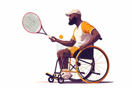 Ilustración de Hombre en silla de ruedas jugando Tenis aislado estilo vector - Imagen libre de derechos