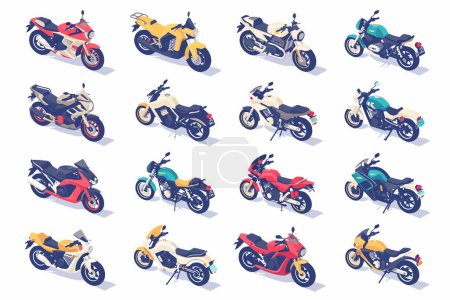 Ilustración de Motocicletas isométricas conjunto aislado estilo vector - Imagen libre de derechos