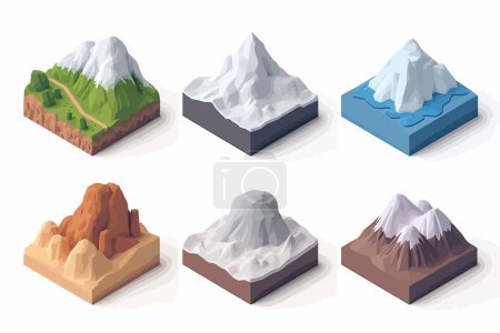 Illustration for Mountains tiles collection isometric isolated vector style - Royalty Free Image