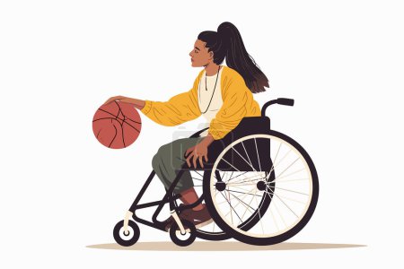 Illustration for Woman in wheelchair playing Basketball isolated vector style - Royalty Free Image