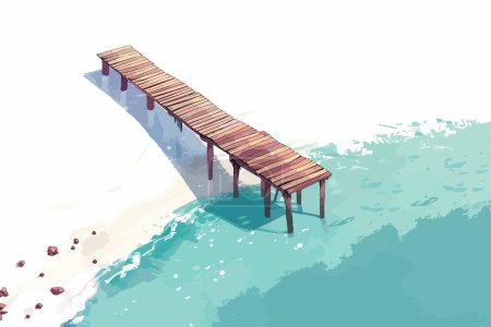 Illustration for Aerial view of pier on tropical beach coast isolated vector style - Royalty Free Image