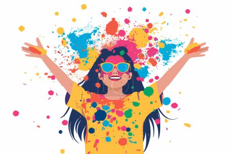 Illustration for Happy woman covered with colorful Holi powder isolated vector style - Royalty Free Image