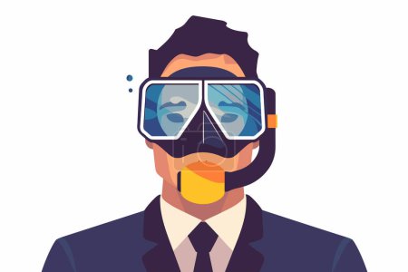 Illustration for Man in business suit wearing scuba diving mask isolated vector style - Royalty Free Image
