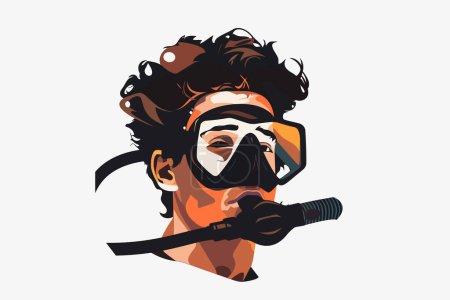 Illustration for Man wearing scuba diving mask isolated vector style - Royalty Free Image
