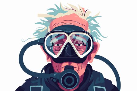 Illustration for Old man wearing scuba diving mask isolated vector style - Royalty Free Image