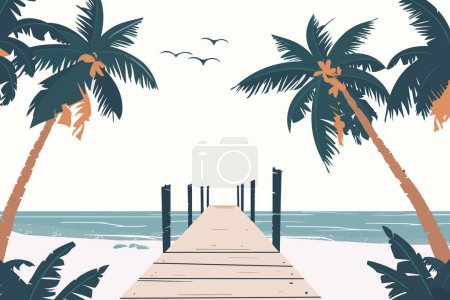 Téléchargez les illustrations : Jetée sur la plage tropicale style vectoriel isolé - en licence libre de droit