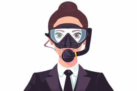 Illustration for Woman in business suit wearing scuba diving mask isolated vector style - Royalty Free Image