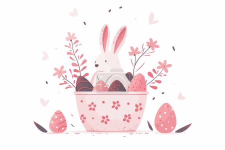 Illustration for Easter Basket With Eggs and Chocolate Bunny isolated vector style - Royalty Free Image