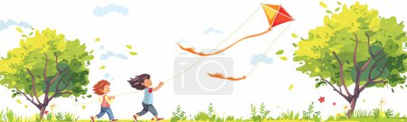 Téléchargez les illustrations : Petits cerfs-volants volants dans le style vectoriel isolé Spring Meadow - en licence libre de droit
