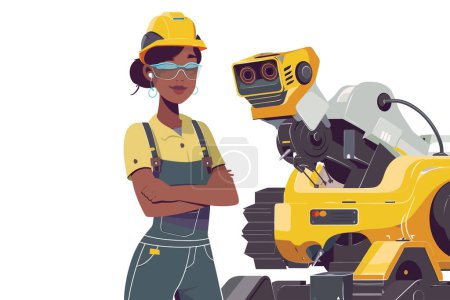 Illustration for Female Engineer With Robotics Projects isolated vector style - Royalty Free Image