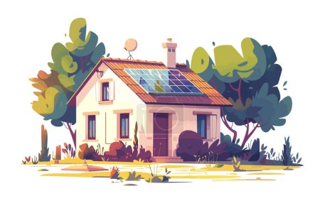 Téléchargez les illustrations : Installation de panneaux solaires sur le toit de la maison style vectoriel isolé - en licence libre de droit