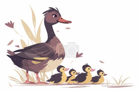 Illustration for Mother Duck With Ducklings isolated vector style - Royalty Free Image