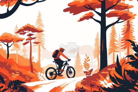 Téléchargez les illustrations : VTT sur les sentiers forestiers style vectoriel isolé - en licence libre de droit