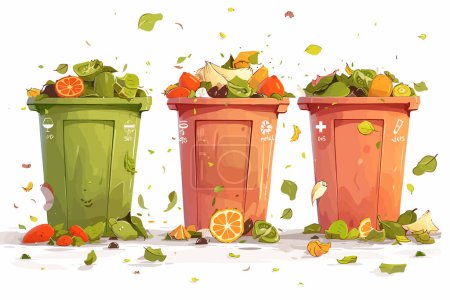 Téléchargez les illustrations : Recyclage et compostage Cuisine Déchets style vectoriel isolé - en licence libre de droit