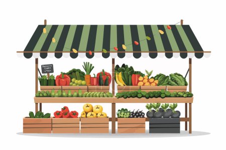 Illustration for Vegetables and Fruits at Organic Market isolated vector style - Royalty Free Image