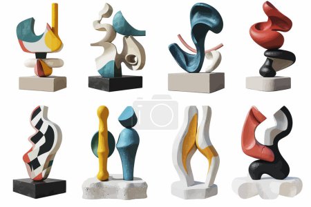 Téléchargez les illustrations : Décor abstrait moderne sculpture ensemble style vectoriel isolé - en licence libre de droit