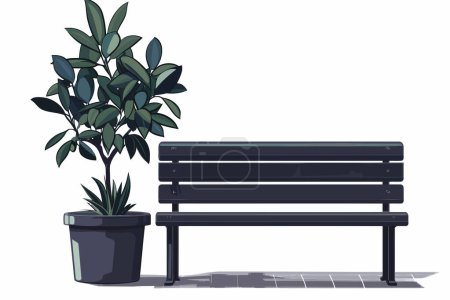Illustration for Modern outdoor seats and tree pot isolated vector style - Royalty Free Image