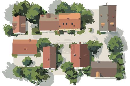 Illustration for Top view aerial shot of village isolated vector style - Royalty Free Image