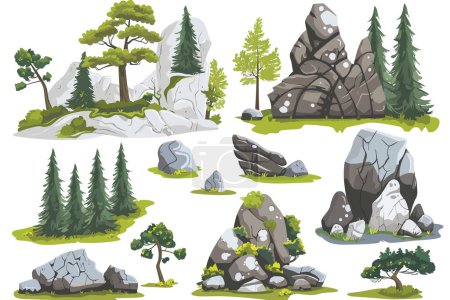 Ilustración de Rocas en bosque conjunto aislado vector estilo - Imagen libre de derechos