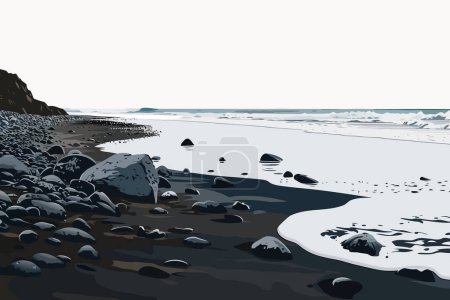 Ilustración de Rocas en arena negra playa conjunto aislado vector estilo - Imagen libre de derechos