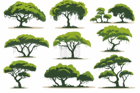 Téléchargez les illustrations : Savane arbres mis style vectoriel isolé - en licence libre de droit