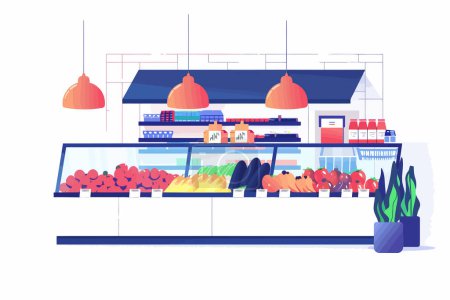 Téléchargez les illustrations : Supermarché intérieur isolé style vectoriel - en licence libre de droit