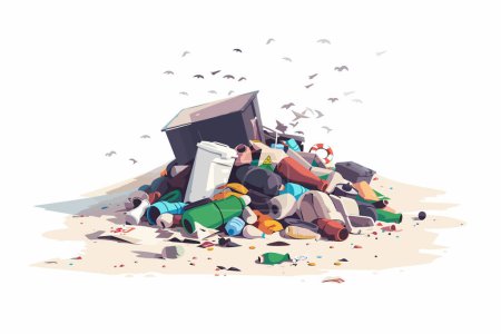 trash pile in beach isolated vector style