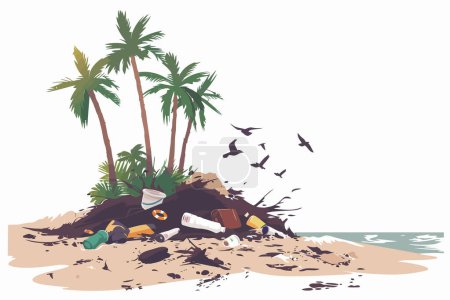 Illustration for Trash pile in beach isolated vector style - Royalty Free Image