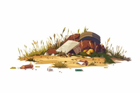 Illustration for Trash pile in field isolated vector style - Royalty Free Image