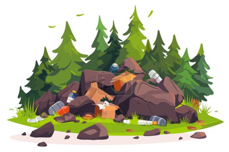 Téléchargez les illustrations : Tas de déchets dans le style vectoriel isolé forêt - en licence libre de droit