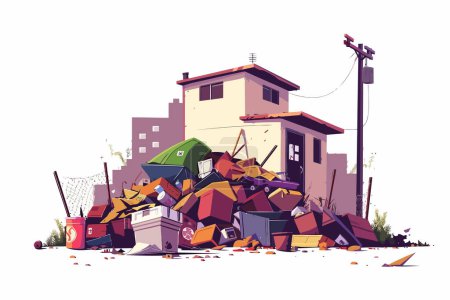 Téléchargez les illustrations : Tas de déchets dans le style vectoriel isolé rue - en licence libre de droit