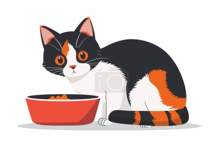 Ilustración de Gato con tazón de comida aislado vector estilo - Imagen libre de derechos