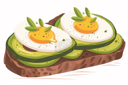 Ilustración de Pan con aguacate y huevo aislado estilo vector - Imagen libre de derechos