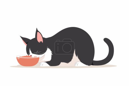 Katze mit Schüssel Futter isoliert Vektor-Stil