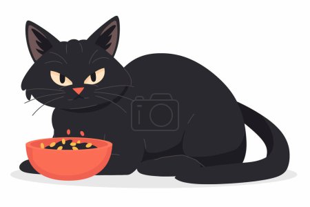 cat with bowl of food isolated vector style